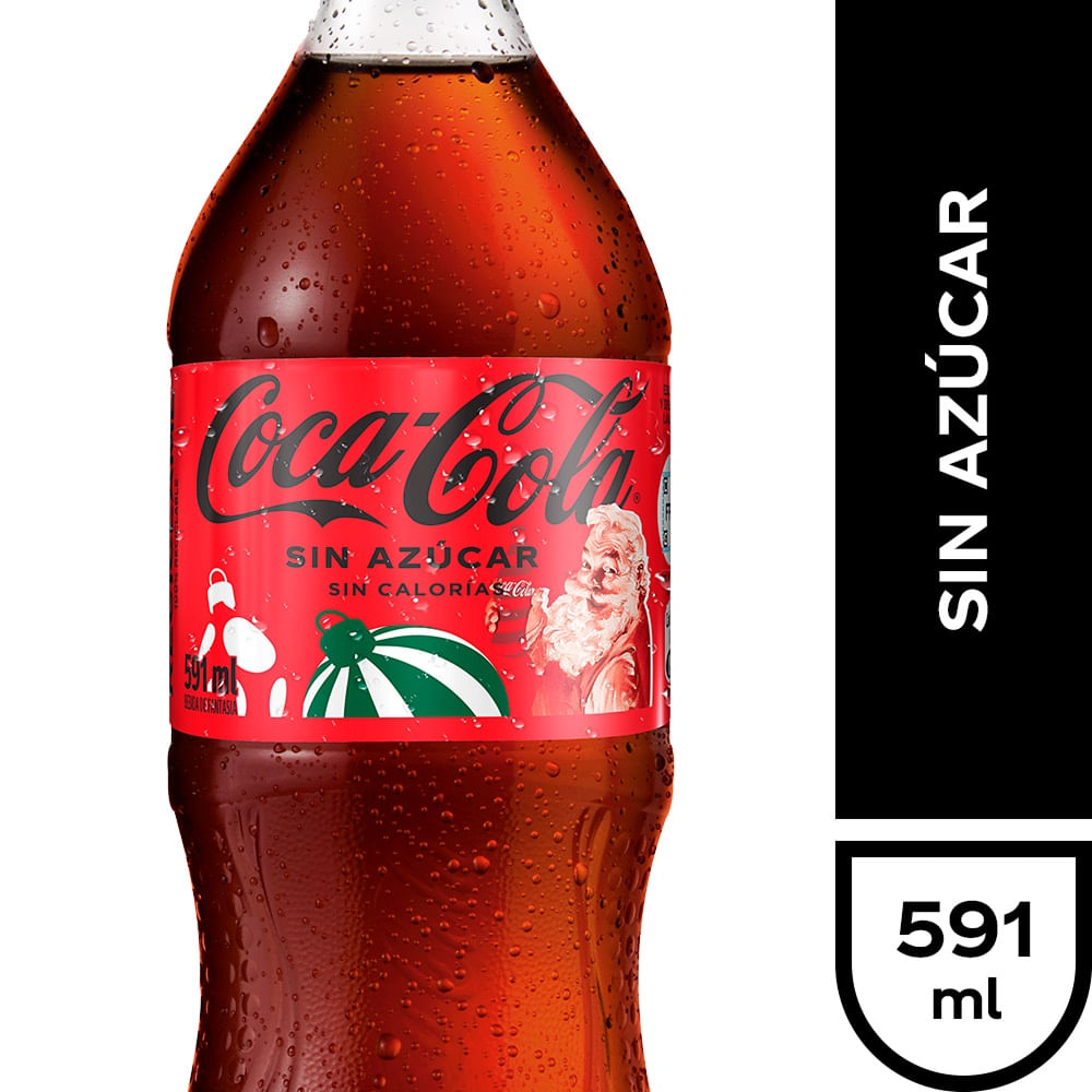 Bebida coca cola sin azúcar botella 591 ml