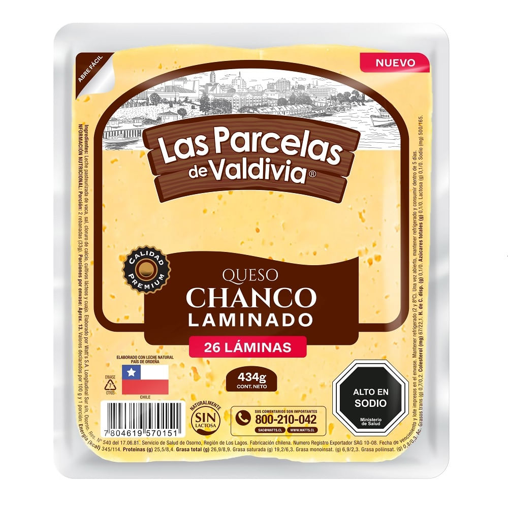 Queso chanco laminado Las parcelas de valdivia 434 g