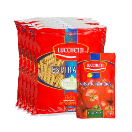 Pack 5 pasta espirales Carozzi 400 g + 1 salsa tomate pomarola 200 g